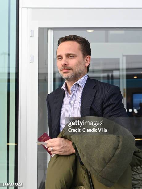 Milan CEO Giorgio Furlani leaves Malpensa airport for Newcastle on December 12, 2023 in Milan, Italy.