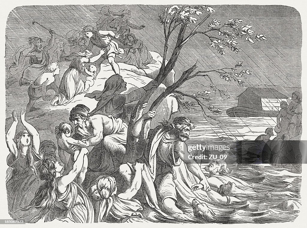 Flood (Genesis 7, 19-24), wood engraving, published in 1877