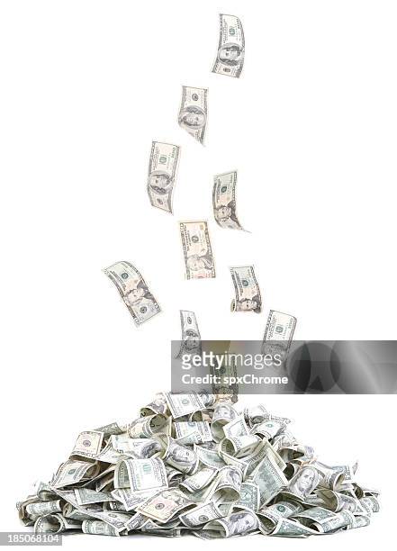 pile of falling money - raining money stockfoto's en -beelden