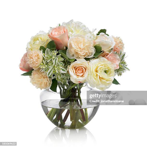 hollyhock and rose bouquet on white background - schikte bloemen stockfoto's en -beelden