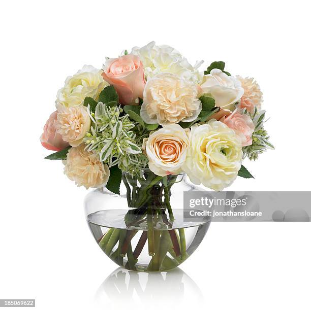 hollyhock and rose bouquet on white background - bouquet stock pictures, royalty-free photos & images