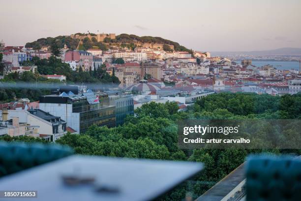 lisbon skyline, castle and river tagus - lisbon skyline stock pictures, royalty-free photos & images