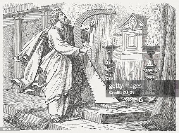 david's praise and thanksgiving, wood engraving, published in 1877 - chanting stock illustrations