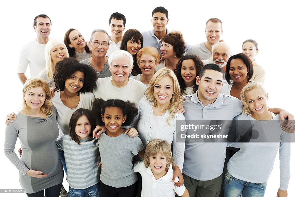 Large Group of Happy People smiling and embracing.