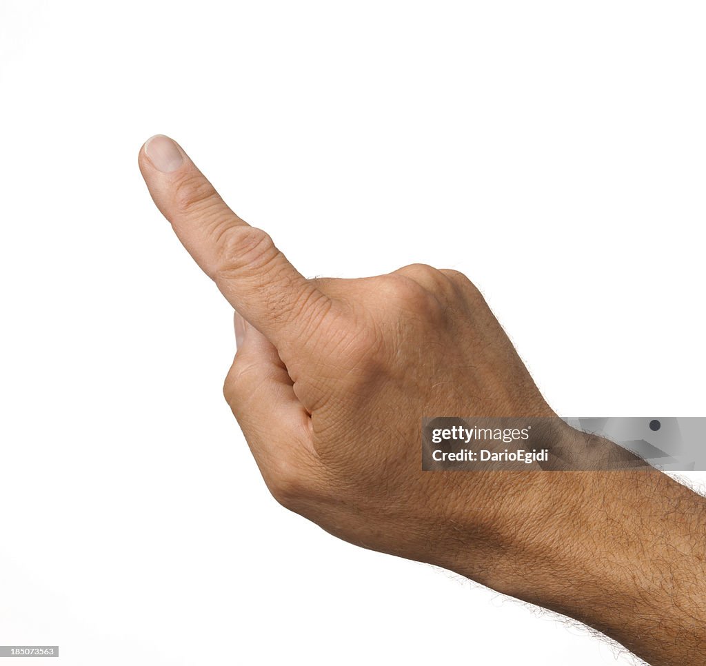 Index of a male hand on white background