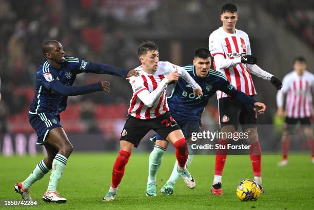 Dan Neil of Sunderland runs at the Leeds defence during the Sky Bet Championship match between Sunderland and Leeds United at Stadium of Light on...