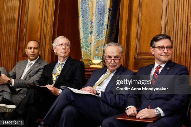 House Minority Leader Hakeem Jeffries , U.S. Senate Minority Leader Mitch McConnell , U.S. Senate Majority Leader Chuck Schumer and U.S. Speaker of...