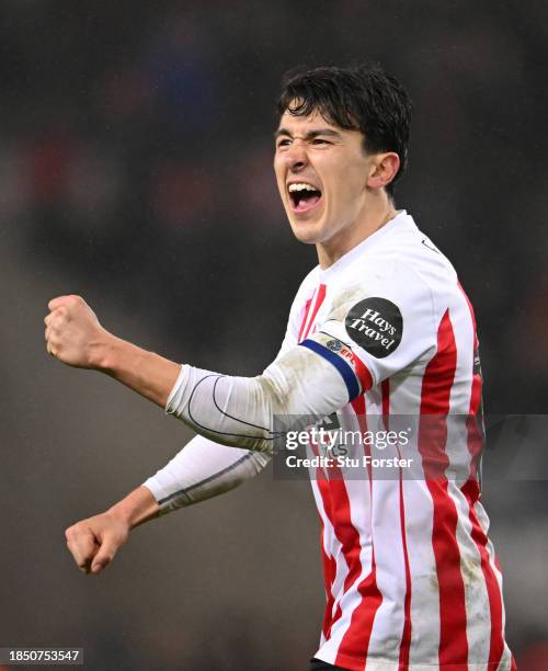 Sunderland player Luke O' Nien celebrates on the final whistle after the Sky Bet Championship match between Sunderland and Leeds United at Stadium of...