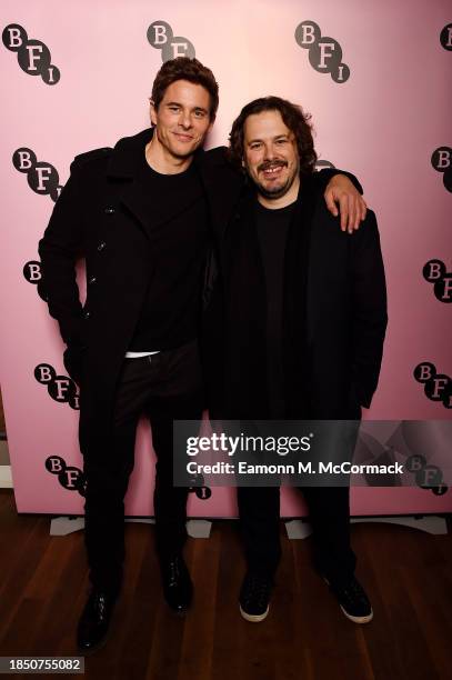 James Marsden and Edgar Wright attend the BFI screening and Q&A for "The World's End" 10th Anniversar at BFI Southbank on December 12, 2023 in...