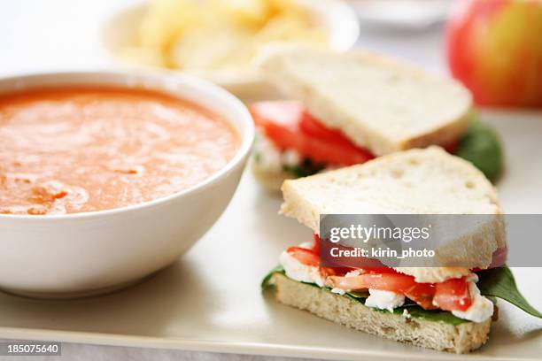 lunch  - soup ans sandwich - soup and sandwich stock pictures, royalty-free photos & images