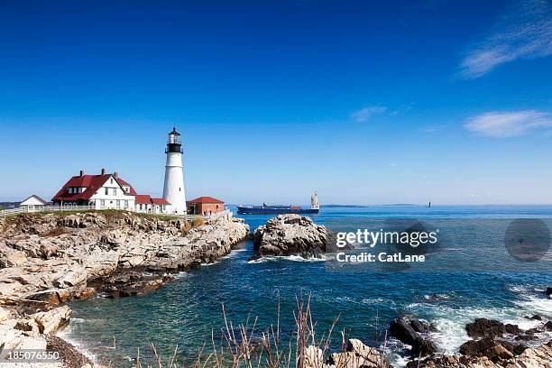 portland head lighthouse, maine - maine lighthouse stock pictures, royalty-free photos & images