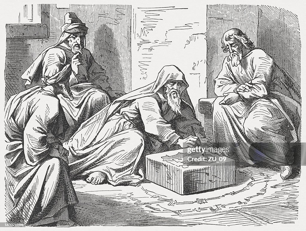 Ezekiel draws Jerusalem on a brick (Ezekiel 4), published 1877