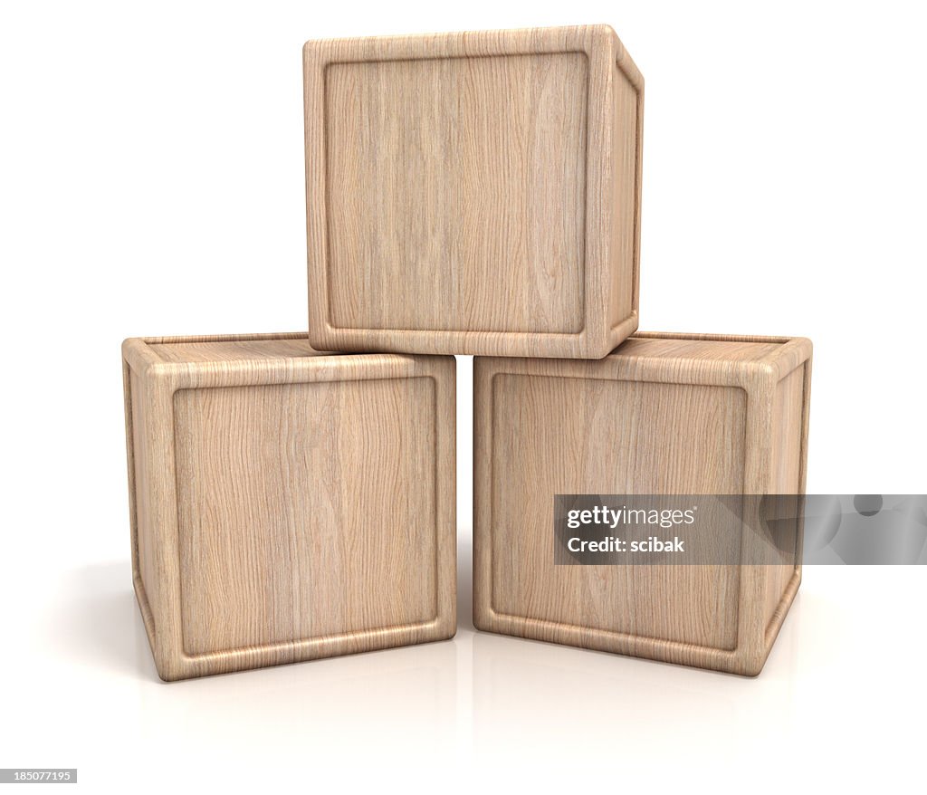 Three wooden blocks