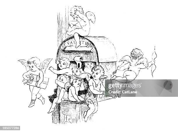 valentine cupids with love letters - cupid stock illustrations
