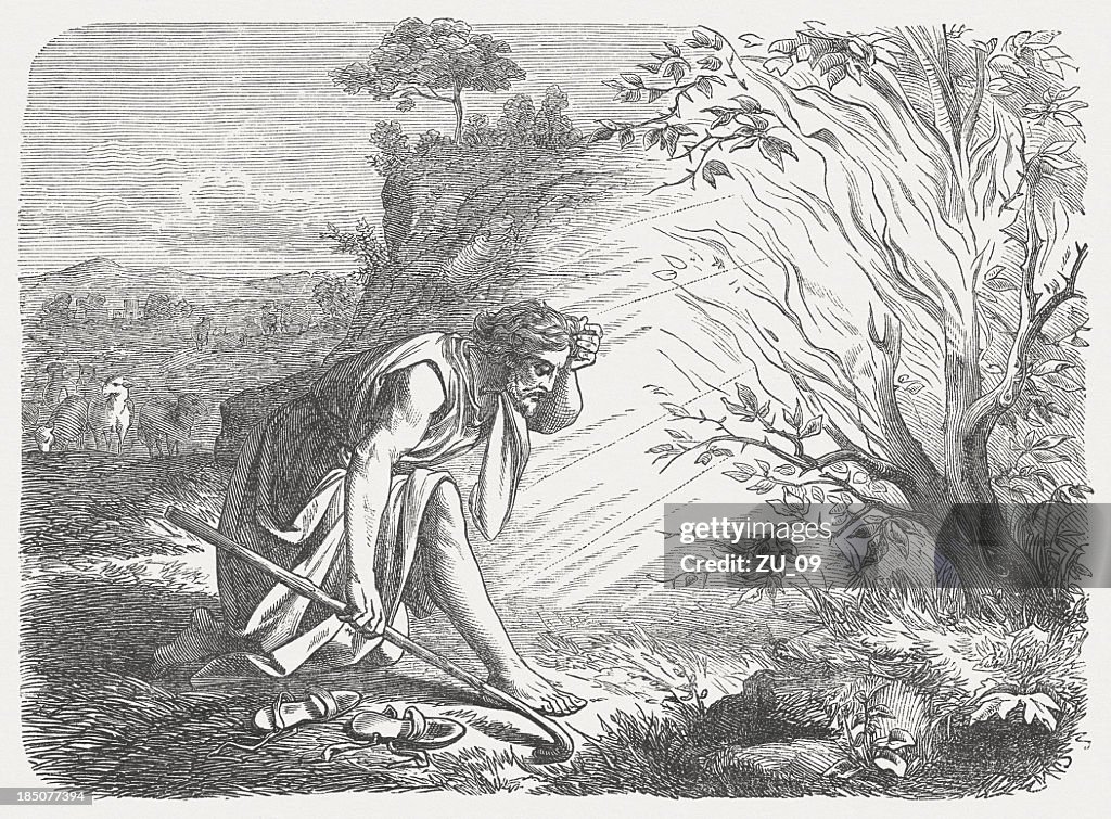Moses and the burning bush (Exodus 3, 1-5), published 1877