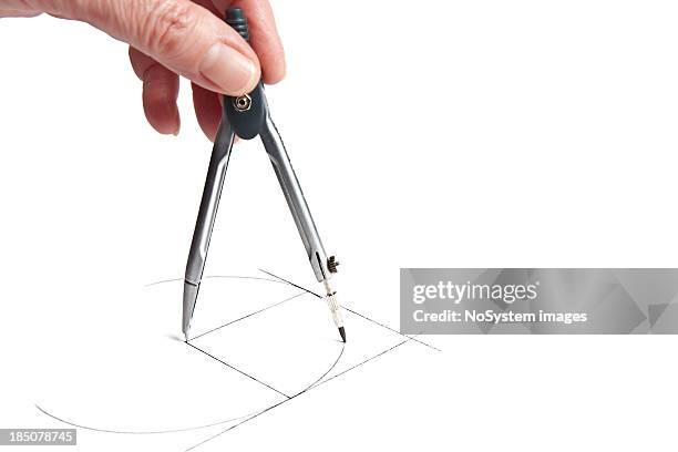 hand drawing the circle between two tangent lines - drawing compass stock pictures, royalty-free photos & images