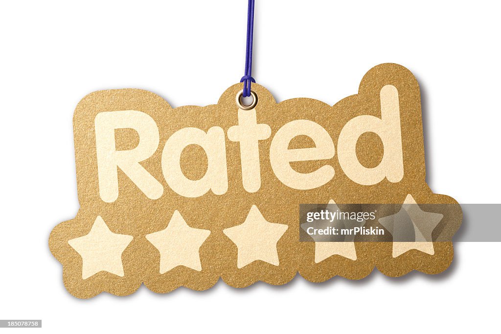 Rated 'FIVE STARS' shaped label