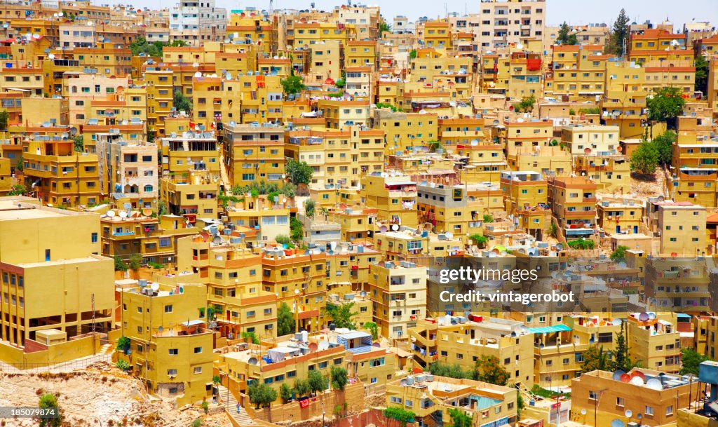 Landscape photo of bunched up houses in Amman, Jordan