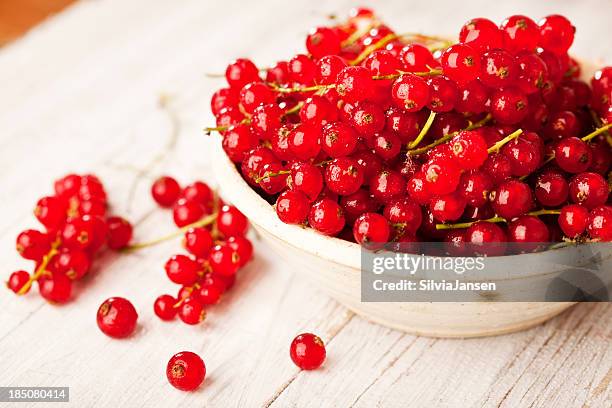 red currant berries in a bowl - rode bes stockfoto's en -beelden