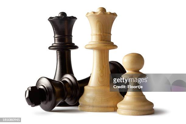 chess: king, queens and pawn - chess pieces stock pictures, royalty-free photos & images