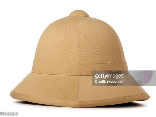 safari sombrero aislado en blanco - pith helmet fotografías e imágenes de stock