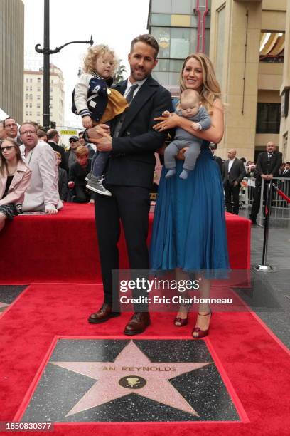 Ryan Reynolds and Blake Lively with daughters James Reynolds and Ines Reynolds attend the ceremony honoring Ryan Reynolds with a Star on the...