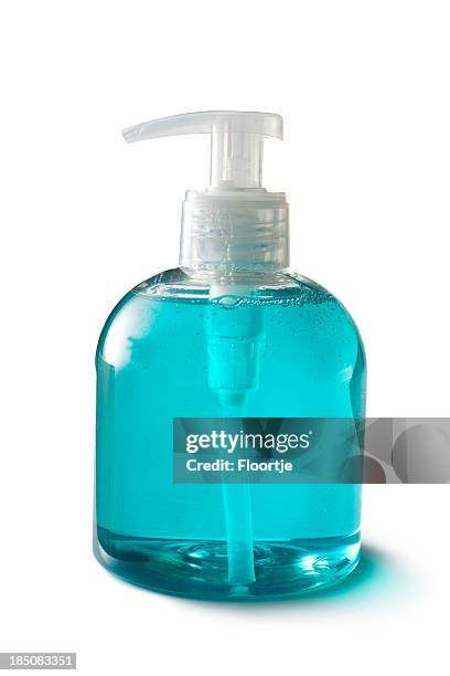 bad: pump flasche, seife - shampoo bottle white background stock-fotos und bilder