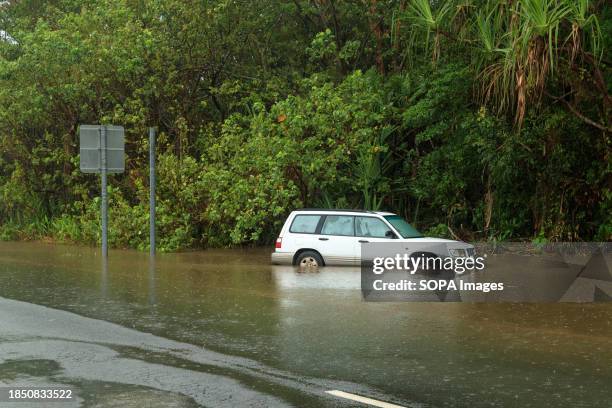 Car inundated with water in the northern beaches suburb of Holloways Beach in Cairns after Tropical Cyclone Jasper. Tropical Cyclone Jasper made...