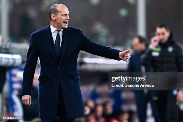 Massimiliano Allegri, head coach of Juventus, reacts during the Serie A TIM match between Genoa CFC and Juventus at Stadio Luigi Ferraris on December...