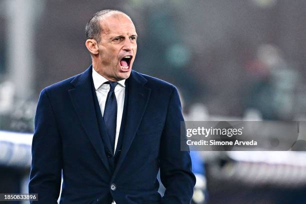 Massimiliano Allegri, head coach of Juventus, reacts during the Serie A TIM match between Genoa CFC and Juventus at Stadio Luigi Ferraris on December...