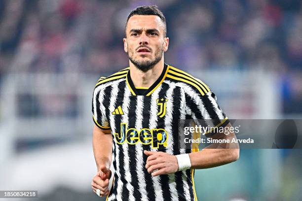 Filip Kostic of Juventus looks on during the Serie A TIM match between Genoa CFC and Juventus at Stadio Luigi Ferraris on December 15, 2023 in Genoa,...