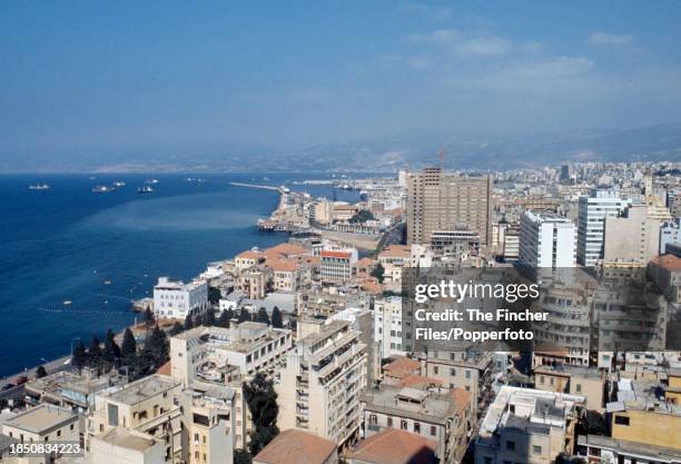 An aerial view of the waterfront of Beirut, Lebanon, circa 1972.