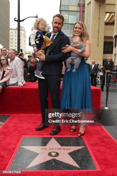 Ryan Reynolds and Blake Lively with daughters James Reynolds and Ines Reynolds attend the ceremony honoring Ryan Reynolds with a Star on the...