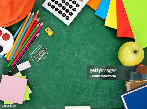 back to school supplies - backpack with school supplies stock pictures, royalty-free photos & images