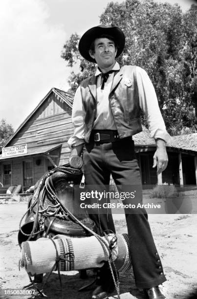 Pictured is Stuart Whitman in the CBS TV western series, Cimarron Strip. April 12, 1967.