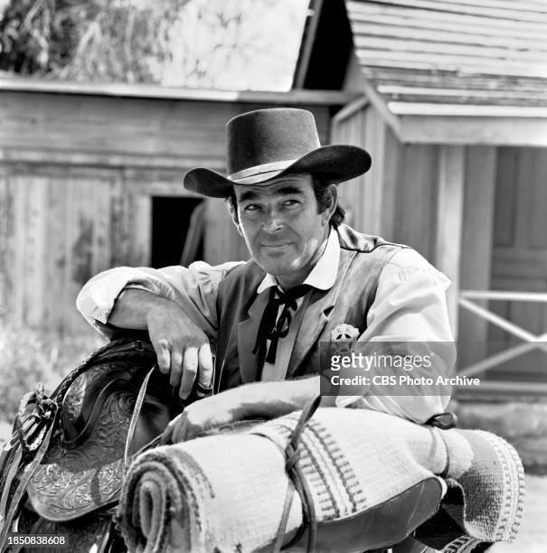 Pictured is Stuart Whitman in the CBS TV western series, Cimarron Strip. April 12, 1967.