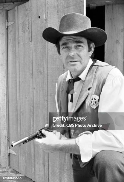 Pictured is Stuart Whitman in the CBS TV western series, Cimarron Strip. April 12, 1967.