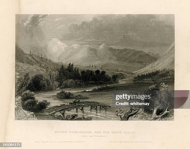 mount washington and the white hills (geo virtue 1839) - washington crossing bridge stock illustrations