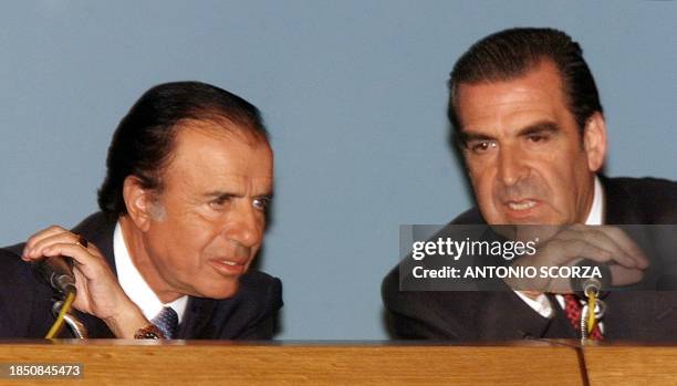 Argentine President Carlos Menem and Chiliean President Eduardo Frei speak to each other during the 15th Mercosur Meeting in Rio de Janeiro. Los...