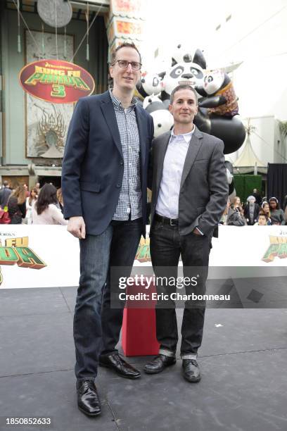 Writer/Producers Glenn Berger and Jonathan Aibel seen at DreamWorks Animation and Twentieth Century Fox World Premiere of 'Kung Fu Panda 3' at TCL...