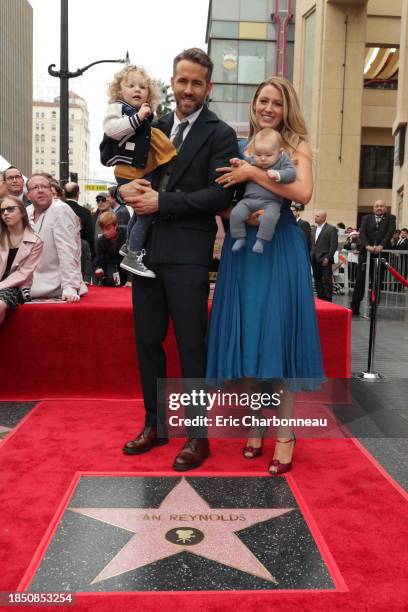 Ryan Reynolds and Blake Lively with daughters James Reynolds and Ines Reynolds attend the ceremony honoring Ryan Reynolds with a Star on the...