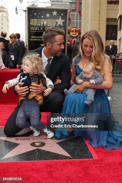 Ryan Reynolds and Blake Lively with daughters James Reynolds and Ines Reynolds attend the ceremony honoring Ryan Reynolds with a Star on the...