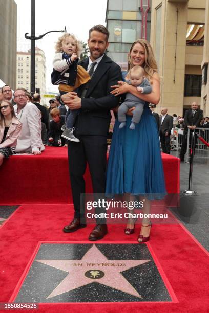 Ryan Reynolds and Blake Lively with daughters James Reynolds and Ines Reynolds attend the ceremony honoring Ryan Reynolds with a Star on the...