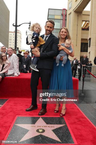 Ryan Reynolds and Blake Lively with daughters James Reynolds and Ines Reynolds attend the ceremony honoring Ryan Reynolds with a Star on the...