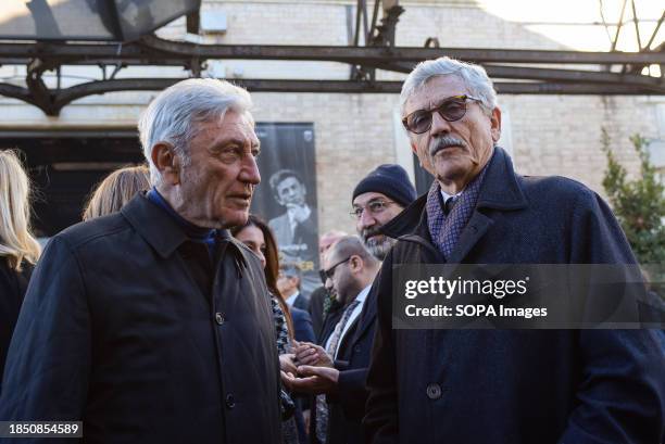 Former President of Campania, Antonio Bassolino and Former Prime Minister Massimo D'Alema attend the inauguration of the exhibition "The places and...