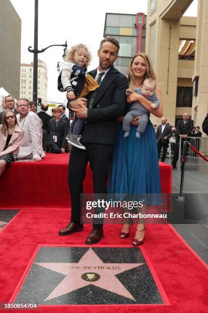 Ryan Reynolds and Blake Lively with daughters James Reynolds and Ines Reynolds attend the ceremony honoring Ryan Reynolds with a Star on the...