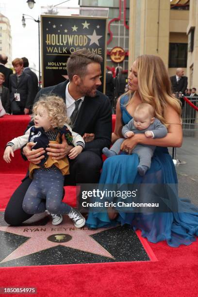 Ryan Reynolds and Blake Lively with daughters James Reynolds and Ines Reynolds attend the ceremony honoring Ryan Reynolds with a Star on the...