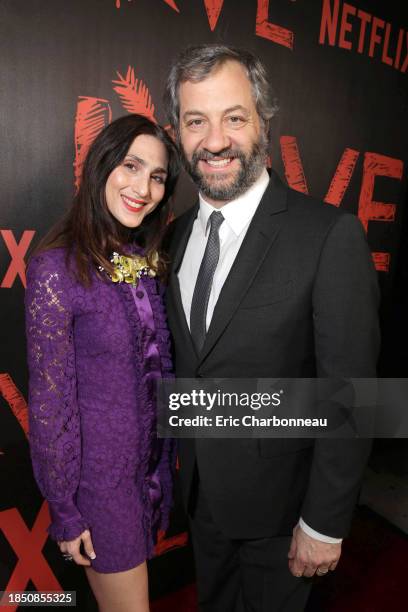 Creators/Writers/Executive Producers Lesley Arfin and Judd Apatow seen at the Los Angeles premiere of the Netflix original series 'Love' at The Vista...