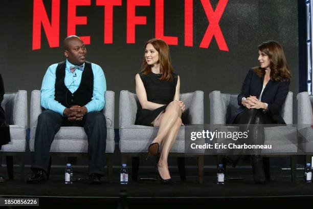 Tituss Burgess, Ellie Kemper and Tina Fey seen at Netflix 2016 Winter TCA on Sunday, January 17 in Pasadena, CA.