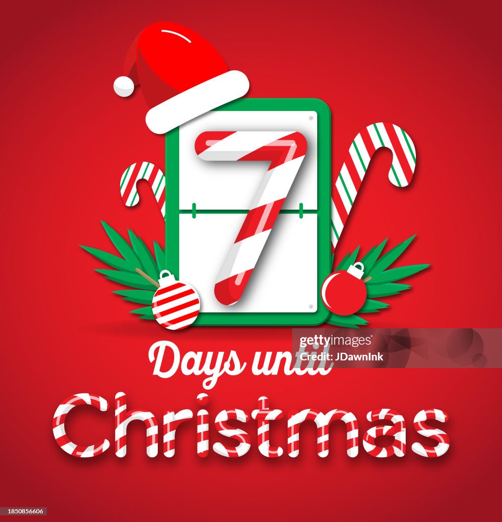 7 giorni fino a Natale conto alla rovescia con il numero di bastoncini di zucchero flip counter web banner modello di design di sfondo